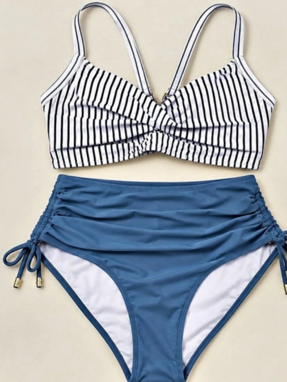 Striped Bikini Set in Blue & Black & White Size Medium Brand New